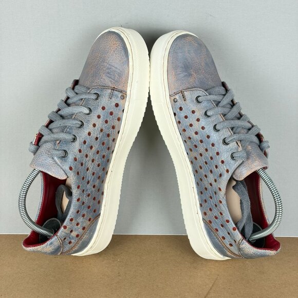 Bed Stu Lyne Perforated Leather Sneakers Womens 7 Blue Red Low Top Lace Up - Picture 6 of 10